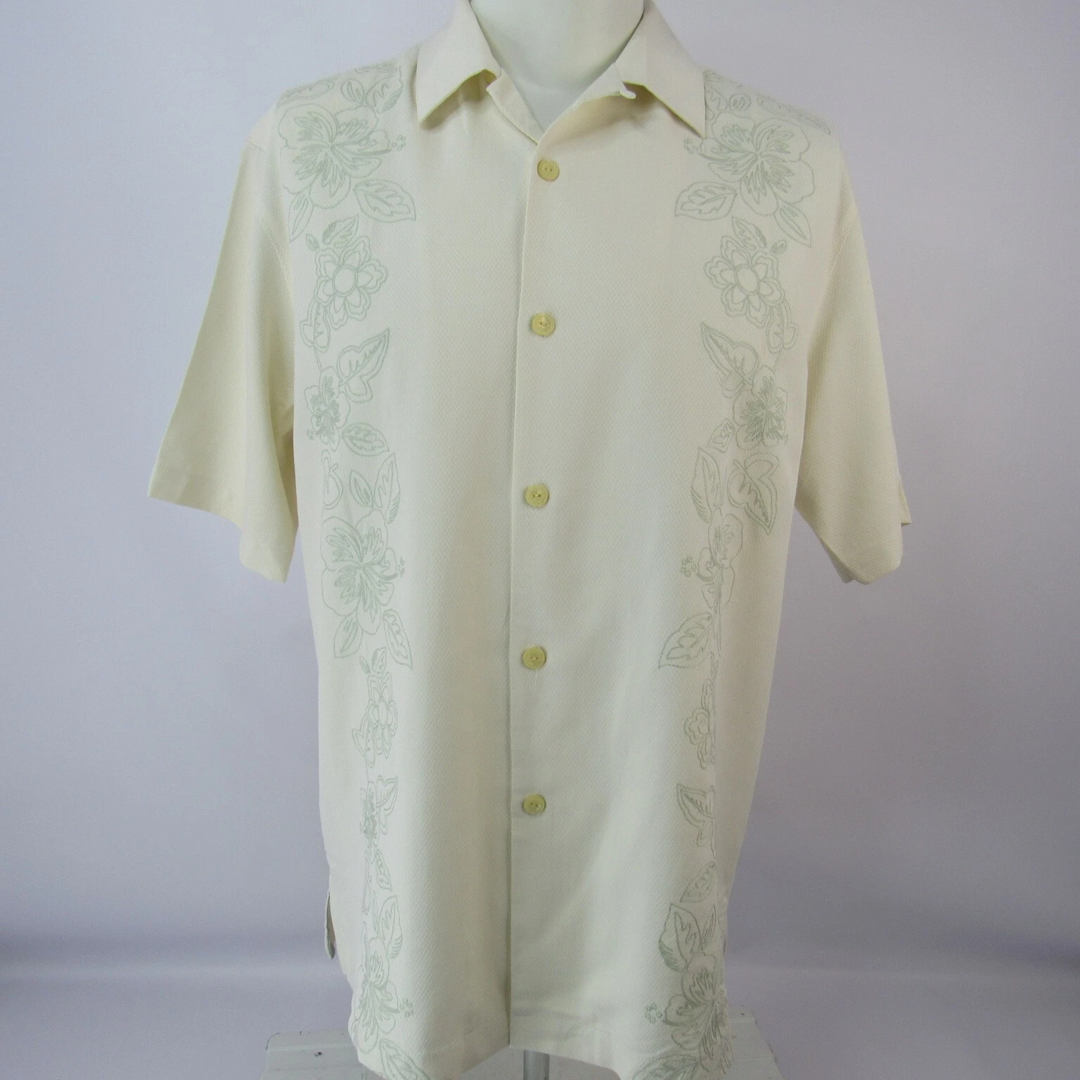 Tommy Bahama Island Modern Fit Beige Silk Short Sleeve Medium Beach