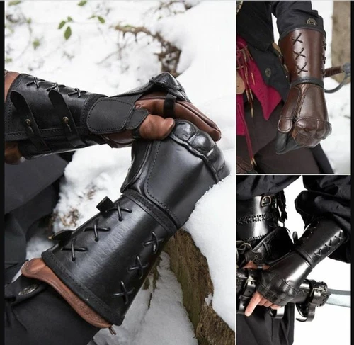 1pair Medieval Arm Guard Armor Cuff Leather Bracer Gloves Knight Battle Costume