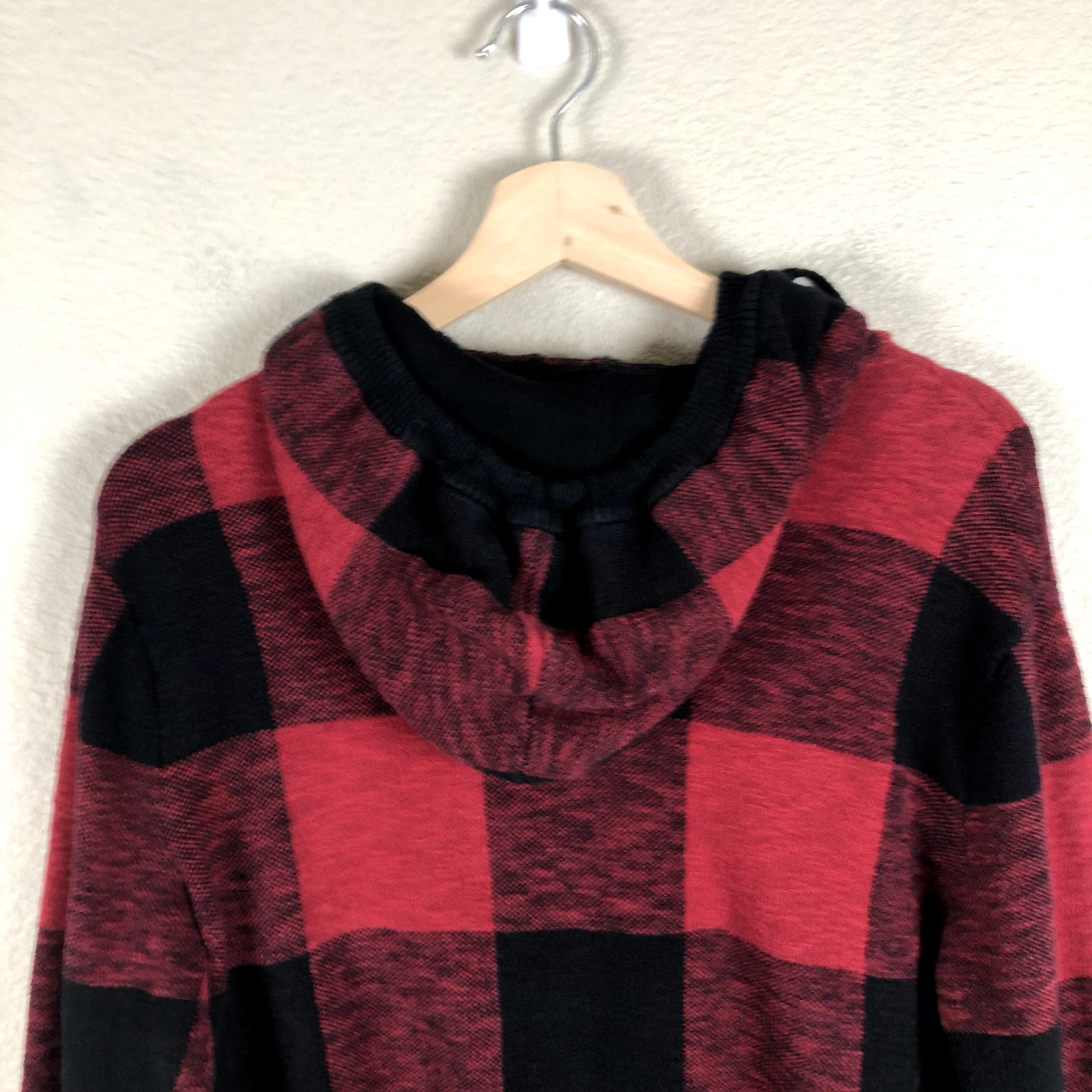 VETEMENTS Felpa con cappuccio American Eagle donna piccola cotone nero rosso bufalo check casual