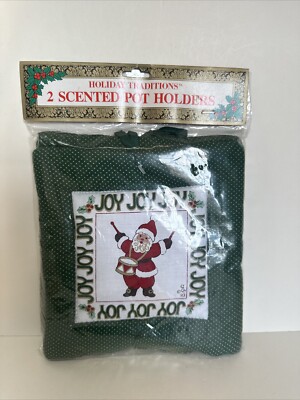 Vintage Joy Potholders Lot Of 2 Christmas Santa Kitchen Holiday Decor 7  Cotton