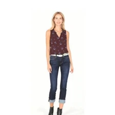 CAbi 3444 Icy Floral Bouquet Merlot Burgundy Sleeveless Blouse size small