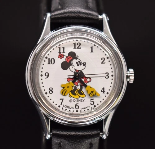 Vtg LORUS by SEIKO Disney Minnie Mouse Watch Women Silver Tone NEW BATTERY BAND