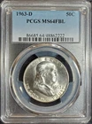 1963-D Silver Franklin Half Dollar PCGS MS64FBL