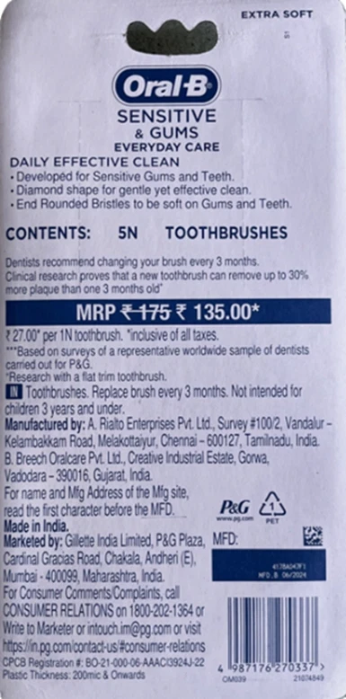 Oral-B Sensitive & Gums Extra Soft Toothbrush Value Pack 5ct EACH 5PK = 25 BRUSH - Image 2 of 3