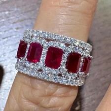 3.00Ct Emerald Lab Created Ruby Eternity Wedding Band Ring 14K White Gold Plated