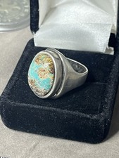 Vtg. Sterling Silver 15g Cabochon Natural Turquoise Ring Size 7.5