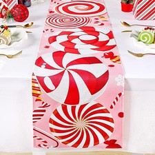 Christmas Candy Cane Table Runner Red White Sugar Table Runner Xmas Winter