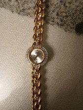 BEAUTIFUL ELIZABETH TAYLOR White Diamond Rhinestone Gold Tone Watch New Battery