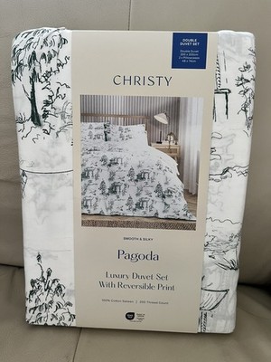 Christy White & Forest Green Pagode Bettbezug Set, Double