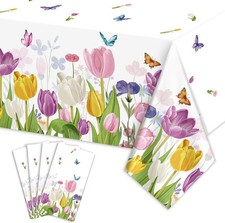 4Pcs Tulip Party Tablecloths Rectangle Floral Table Cloths Watercolor Tulip