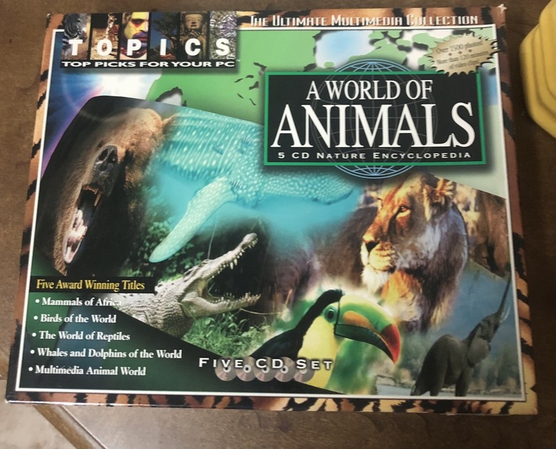 A WORLD OF ANIMALS 5 CD Nature Encyclopedia - 1998 boxed set Never Opened Vtge