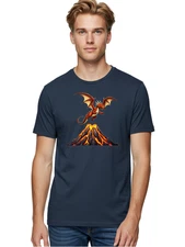 Dragon-Volcano Mens Graphic Tee, 100% Cotton, Casual Summer Wear