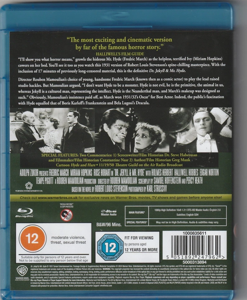Dr Jekyll and Mr Hyde (1931) Blu Ray Warner Archive Collection - Image 2 of 2