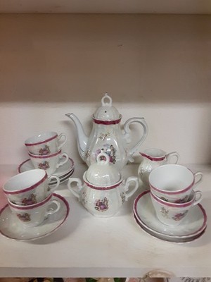 Porcelain Tea Set Gold Gilding Victorian Couple Iridescent Bavarian Style Small