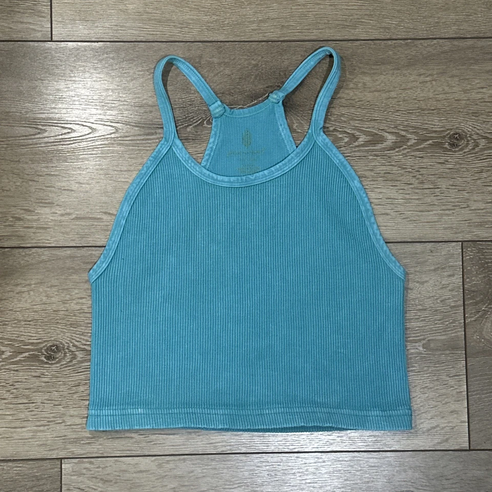 Camiseta sin mangas recortada acanalada FP Movement Free People Happiness Runs para mujer M/L azul Foto 2 de 4