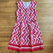 Studio One Dress Womens Sz 6 Red Pink Orange White Cotton Stretch A-Line Pleated