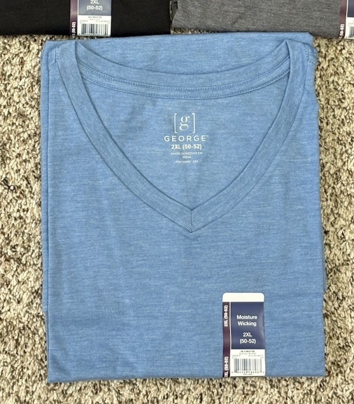 New George 3-PACK Men’s V-Neck T-shirt Tee Moisture Wicking Size 50-52  2XL (G4)