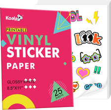 Koala Printable Vinyl Sticker Paper for Inkjet and Laser Printers, 25 Sheets Glo