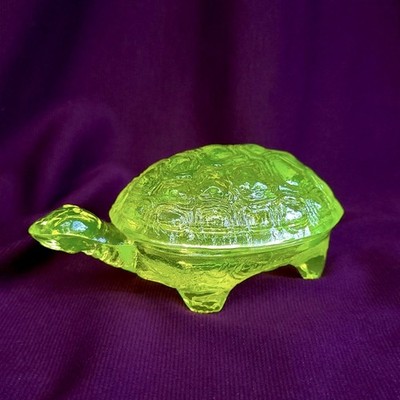 Uranium Yellow Glass Box Turtle Vaseline Clear Jewelry Box Art Deco