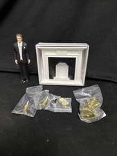 1/12 Dollhouse Miniature Fireplace Freestanding, Mantle Clock , Candles And Man