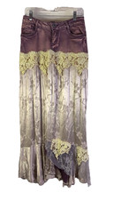 Vintage Y2K Fairy Goblin Satin Brocade Lace Tiered Maxi Skirt Handmade 7 / 8