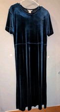 Talbots Blue Velvet Maxi Dress Size M Short Sleeve Preppy Glam Luxe Holiday Chic