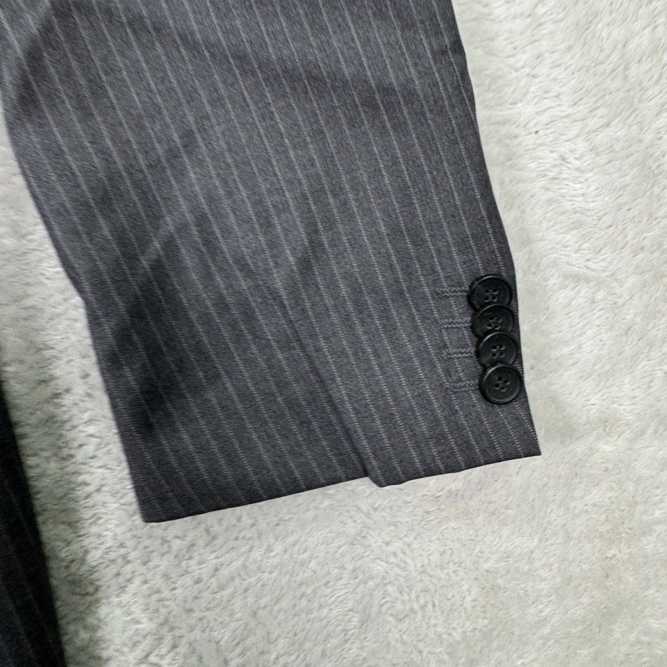 HUGO BOSS Men 38S Recent Gray Pinstripe S120 Wool Suit Blazer Pants 30x30 Preppy - Image 3 of 4
