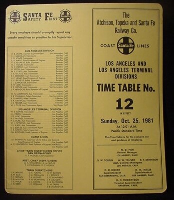 Atchison Topeka & Santa Fe Los Angeles & LA Terminal Div ETT #12 1981 Coast Line