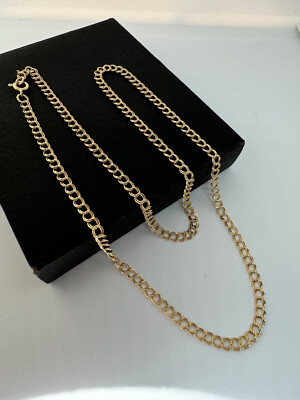 9 kt Gelbgold massiv 3,2 mm Doppel Panzerkette Gliederkette 22'' / 55 cm Kette (G16Z)