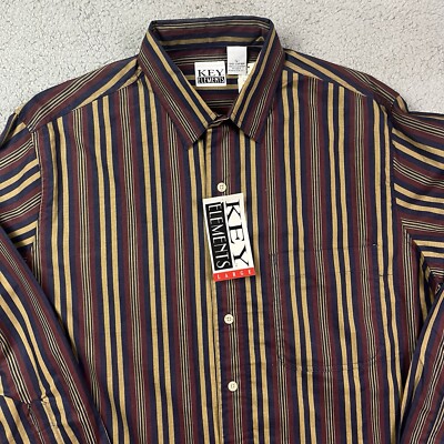 Vintage Key Elements 90's Button Shirt Red Striped Long Sleeve Sz Large NOS
