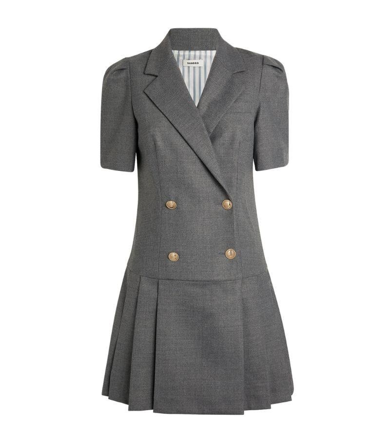 NEW SANDRO PARIS Short Dress with Tailored Collar In Gray NEW SANDRO PARIS Short Dress with Tailored Collar In Gray