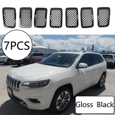 7pc Gloss Black Honeycomb Front Grille Insert Set For Jeep Cherokee 2019-2023