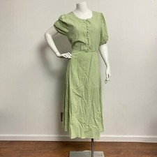 Hayden Los Angeles Buttoned Puff Sleeves Tie Back Midi Dress Green Size 1XL