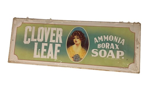 Vintage 1974 Clover Leaf Ammonia Borax Soap Tin Metal Embossed Sign Made In USA - Picture 7 of 12