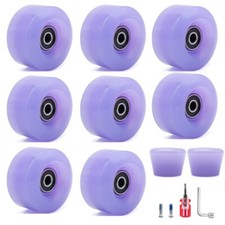 8pcs Roller Skate Wheels Quad with ABEC-9 Bearing 82A PU 2 Toe Stoppers Purple
