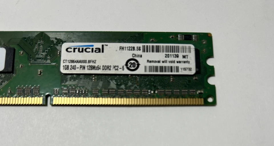 4GB (4-1GB) Crucial Micron 1Rx8 240-PIN 128Mx64 PC2-6400U-666-13-ZZ DDR2 RAM - Image 4 of 4