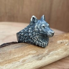 Men's Sterling Silver Wolf Ring Nordic Viking Animal Head Biker Jewelry Gift