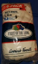 Pack of 6 NEW - 1989 Fruit Of The Loom Vintage Men's White Briefs Large 38-40