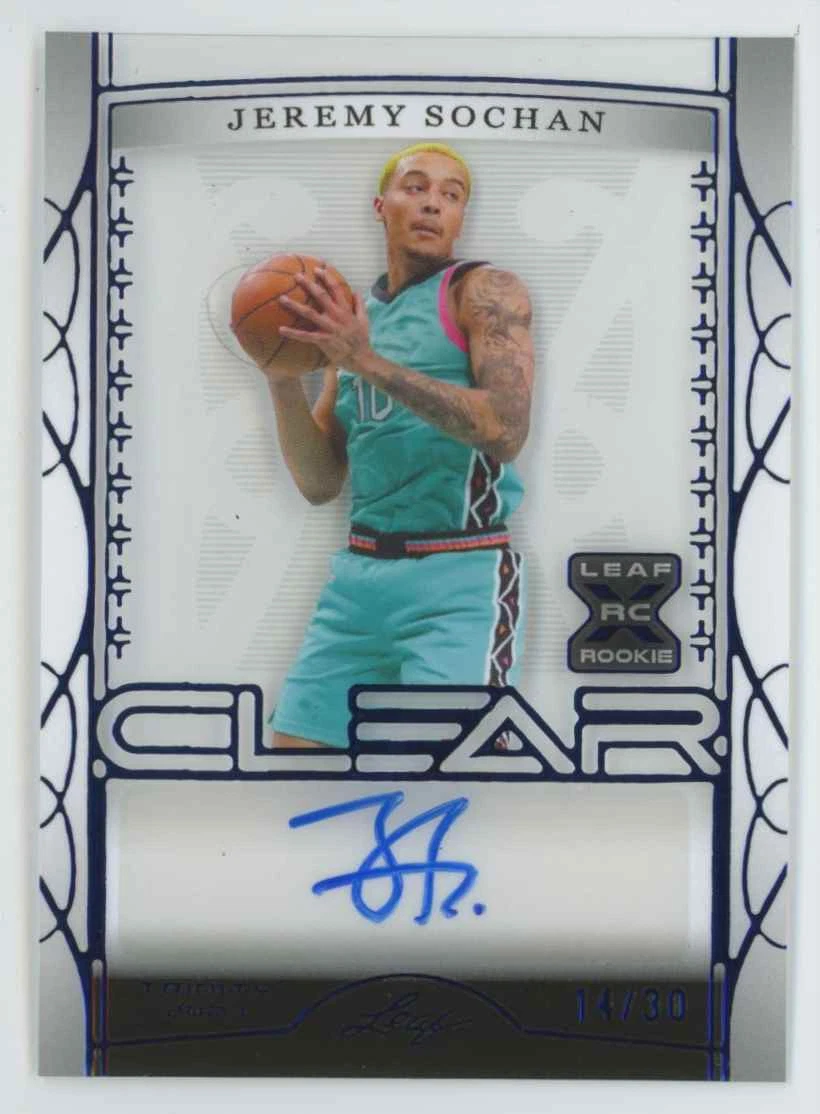 2022-23 Leaf Trinity Clear BLUE Jeremy Sochan Rookie Auto 14/30 #CA-JS1 C09