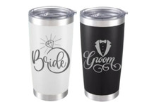 Bride and Groom Themed Tumblers 20oz Wedding Couple Gift, Bridal Shower Favor