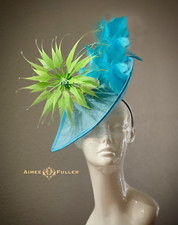 Kentucky Derby Hat Apple Green Aqua Blue Fascinator Mother of Bride Del Mar Hat