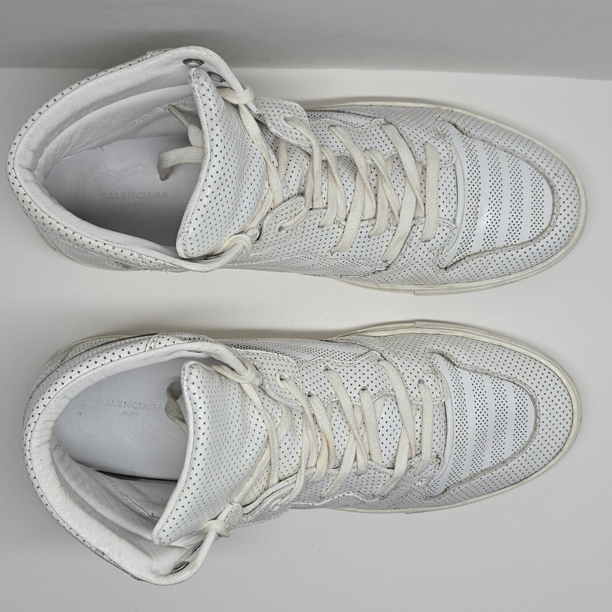 Balenciaga white leather hi top rubber shoes sneakers 40-7M9 perforated trainers Balenciaga // Leather High-Top Sneakers // White (US: 13  main image 2