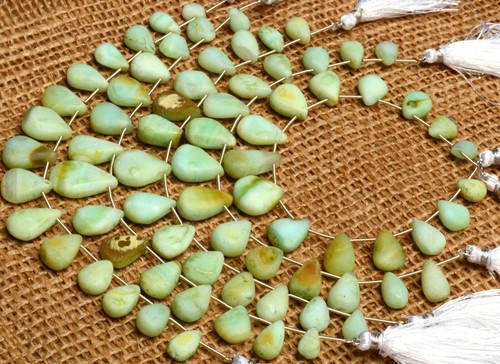 Green Peru Opal Gem 11x7 to 18x13 mm Rough Unpolished Pear Shape Beads Strand 8" - Picture 4 of 8