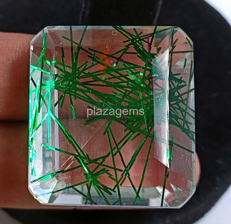 Green Rutilated Quartz 133 Ct Certified Emerald Cut Loose Gemstone 33x30mm 4SUA - Image 4 of 4