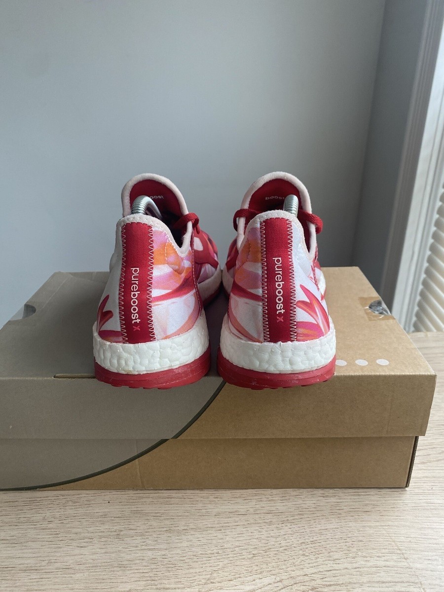 ADIDAS Pure Boost X Power Red Pink White Floral Women Sneakers