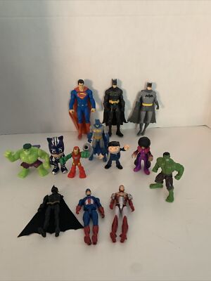 Lot Of Misc.  Action Figures Super Hero s  Batman, Superman, Iron Man, Hawk Etc.