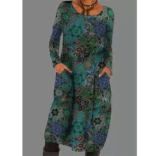 Plus Size Womens Boho Holiday Long Autumn Ladies Gypsy Casual Printed Dress 6-24