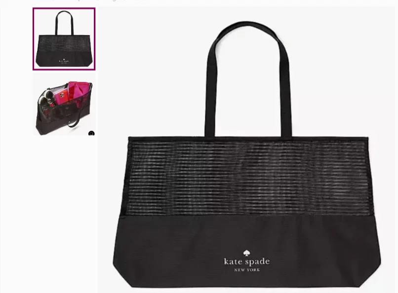 Kate Spade Black Mesh Stripe Tote Bag 15" x 22" New in Package
