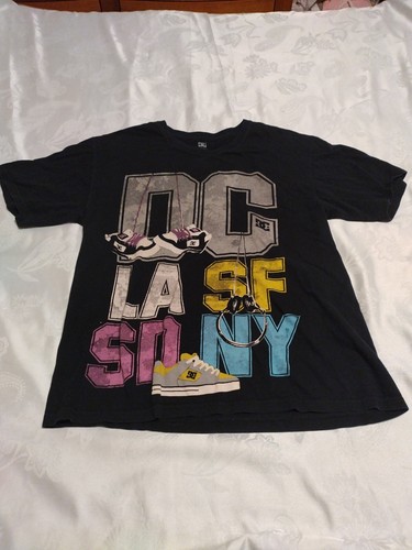DC SHOES Short Sleeve Black T-Shirt With LA NY SD SF Print Men's Size L