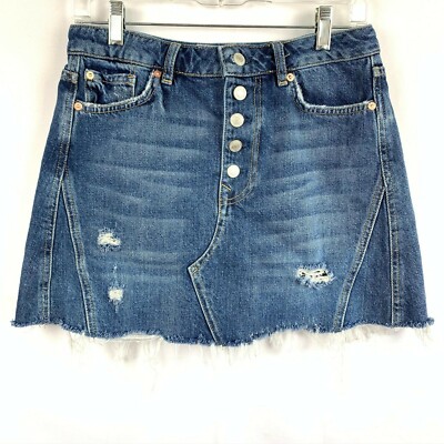We the Free by Free People Denim A-Line Mini Skirt Frayed Hem